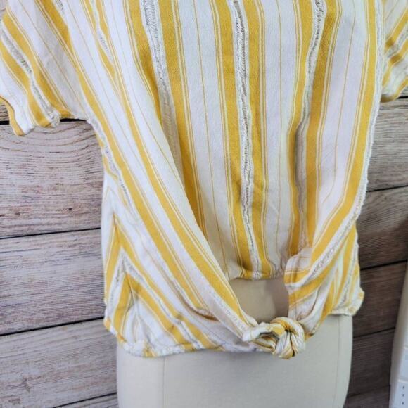 Lou & Grey Skip Doppy Tie-Front Fray Hem Striped Yellow Size Small - Picture 3 of 8